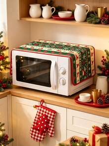 3pcs Christmas Microwave Cover & Oven Mitts Set, Reindeer Snowflake Print Christmas Kitchen Decor, Cute Holiday Cooking Baking Set, Suitable For Kitchen Home Party Gift, Winter Christmas New Year Decoration Set - Multicolor - View 5