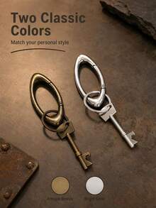 Retro Metal Oval Keychain With Creative Key Shaped Bottle Opener - Multicolor - View 3