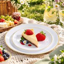 Minimalist White With Gold Rim Round Tray/Plate/Platter - 7.5 Inch Small Plate/10.25 Inch Large Plate, Stackable Space-Saving, Elegant Tableware, Suitable For Weddings, Birthday Parties, Christmas, School Gatherings, Outdoor Banquets And Daily Dining. Suitable For Both Formal And Informal Occasions, Versatile Party Tableware, Ideal Choice For Event Planners - View 7