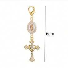 1Pc Religious Style Keychain, Virgin Mary Charm With Rhinestone Heart Cross Pendant, Cute Decorative Key Ring For Car Keys, Handbag Charm Accessory For Women - One Size Fits All - View 9