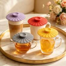 1pc Reusable Sunflower Silicone Cup Lid, Creative Sunflower Shaped Silicone Cup Lid, Leak-Proof, Dust-Proof, Heat-Insulating, Dust-Proof Heat-Insulating Mug Lid, Ideal Gift For Friends And Family, Perfect Accessory For Cups And Tableware - Multicolor - View 5