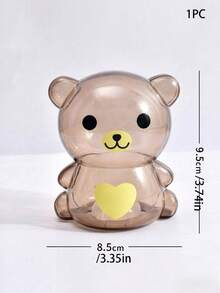 1pc Heart Pattern Bear Design Piggy Bank, Cute Cartoon Coin Box, Home Decor - Chocolate Brown - View 3
