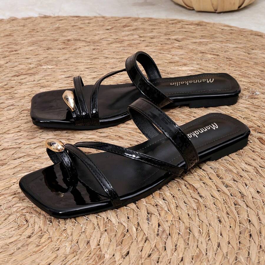 French Sweet Women's Summer New Fashion Versatile One-Strap Slide Sandals - Black 002 - View 1