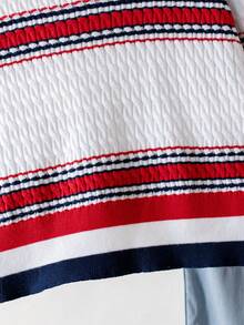 Girls' College Style Colorblock Striped Short Knit Pullover Sweater With Buttons, Suitable For School Casual Wear In Spring, Autumn, Winter - White - View 3