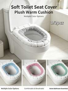 1/2 Pcs Winter Toilet Seat Cover, Washable Elastic Edge Insulated Toilet Pad, Halloween, Christmas Home Gift For Elderly Women, Bathroom Comfort Accessory, Random Color - Multicolor - View 4