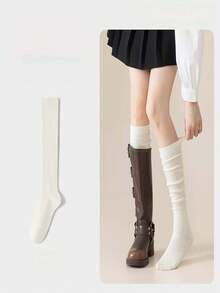 1/2/3 Pairs Vertical Striped Slouchy High Tube Socks, Double Needle Knit Long Socks, Matching Boots Socks, Leg Length Enhancing Decorative Socks, JK Fashion Girl Style, Suitable For Daily Wear, Y2K Style - Multicolor - View 9