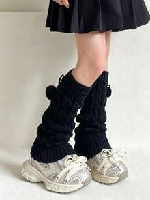 1 Pair Women's Pom Pom Slouch Leg Warmers, Knitted Leg Warmers, Suitable For Daily Wear - Multicolor - View 8