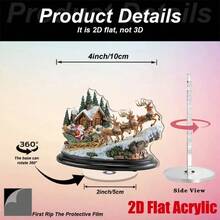 2D Flat Rotating Santa Claus Statue, Sitting On Sleigh With Reindeer, Depicting Snowy Forest Pine Trees And Santa Claus Driving Sleigh Scene, Rotating Base Allows 360 Degree Rotation Display - C - View 5