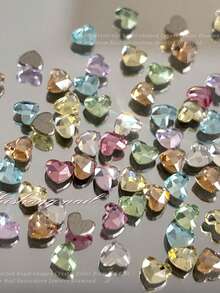 100pcs Random Mixed Color 3mm Heart-Shaped K9 Flatback Rhinestones, Hot-Selling Autumn/Winter Nail Art Decor, Sparkling Champagne Pink Purple Colorful Crystal Irregular Diamonds - Multicolor - View 3