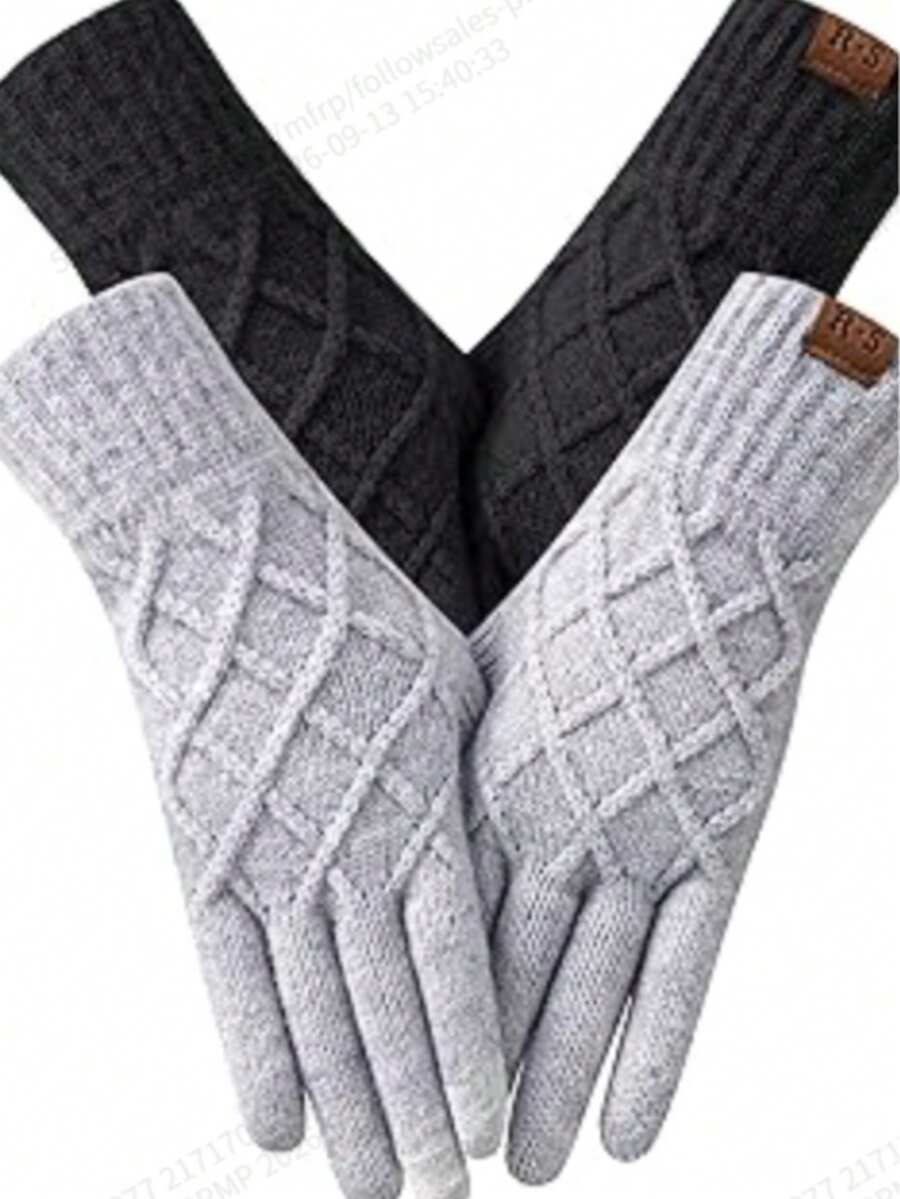 2 Pairs Women's Winter Touchscreen Fuzzy Lining Warm Thick Soft Comfortable Gloves, Provide Warmth And Keep Your Hands Warm In Cold Weather - B - View 1