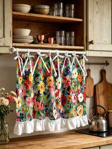 1PC Kitchen Curtain, Floral Pattern Multi-Functional Protective Curtain, Suitable For Stove Hood, Cabinet Protection Board, Appliance Decorative Cover, Country Style And Daily Kitchen Decor, Heat-Resistant Protective Cover For Home Kitchen, Easy To Use - Multicolor - View 6