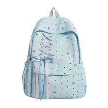 Dot Bow Print Backpack For Girls, Lace-Up Front Ribbon Decor Multi-Pocket Lightweight Casual Daypack School Rucksack Daily Use - Multicolor - View 12