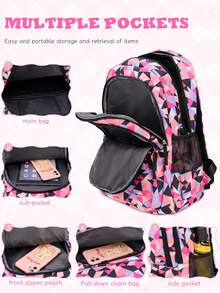 1 Set Plaid Print Backpack, Large Capacity Multi-Compartment Design, Dual Zipper Closure, Suitable For Daily Use And Travel - A - View 4