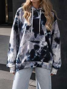 1pc Women's Tie-Dye Sweatshirt Sweatshirt, Outdoor Sports Mountain Style, Hooded Kangaroo Pocket, Elastic Cuffs, Loose Fit Jacket, Versatile For Cycling, Climbing - Grey - View 11