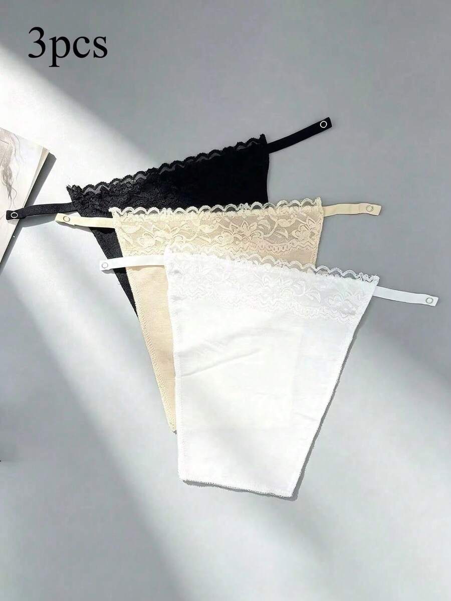1pc Women's Black/White/Nude Lace Trim Ice Silk Anti-Exposure 3-Position Adjustable Snap-Button One-Piece Tie Fake Collar, Suitable For Daily Wear - Multicolor - View 1