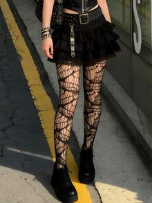 Women's Punk Asymmetrical Spiderweb Tights, Available In 3 Colors, Perfect For Halloween Parties, Y2K Punk Street Style, And Gothic Everyday Looks - Multicolor - View 6