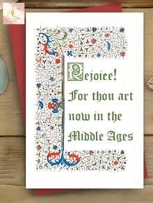 Vintage Medieval Style Birthday Greeting Card, Funny Middle‑Aged Humor Printed Card, Ornate Illuminated Manuscript Art Design, Hilarious Joke Present For Friends Turning Middle‑Age, Unique Decorative Card For Birthday Celebration - One Size Fits All - View 1