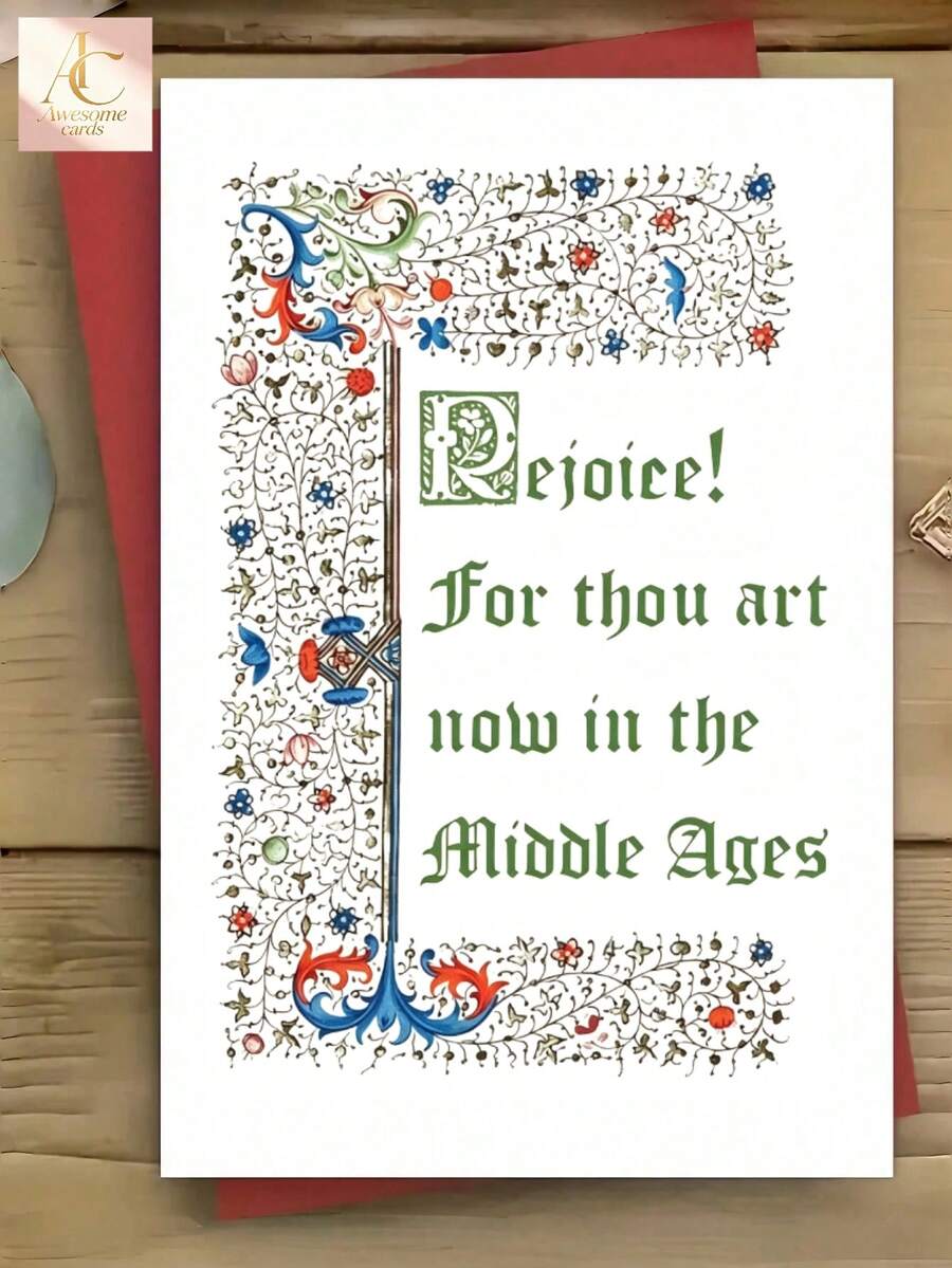 Vintage Medieval Style Birthday Greeting Card, Funny Middle‑Aged Humor Printed Card, Ornate Illuminated Manuscript Art Design, Hilarious Joke Present For Friends Turning Middle‑Age, Unique Decorative Card For Birthday Celebration - One Size Fits All - View 1