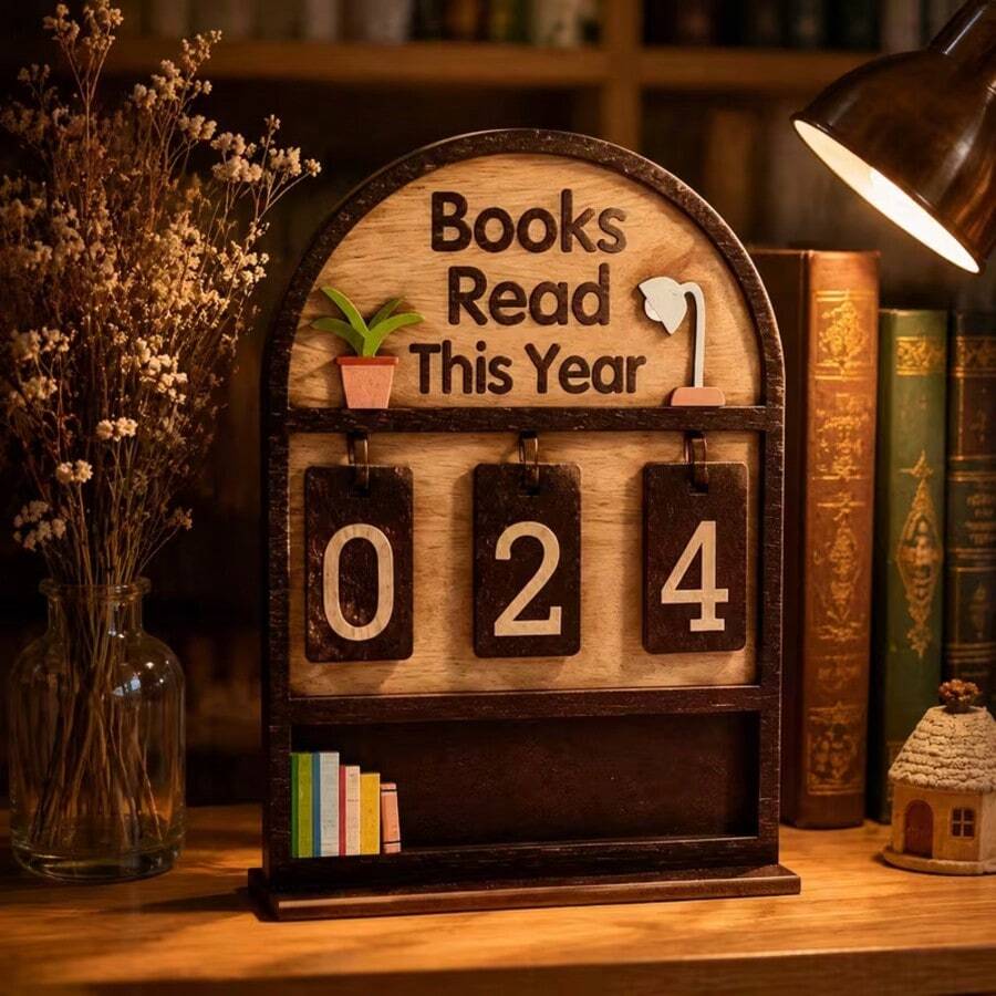 قطعة واحدة من زينة تتبع القراءة السنوية، يمكن لتتبع القراءة لهذا العام تسجيل ما يصل إلى 999 كتاب، ديكور رف الكتب على المكتب، هدية، عرض وتخزين الكتب في المكتب مع قاعدة نصية وهيكل قوي، لوحة عد الكتب الحديثة، هدية تحدي القراءة للقارئ والمعلم والكاتب وعاشق الكتب - متعدد الألوان - مشاهدة 1
