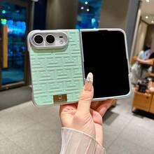 1pc Cute Multi-Color Silver Edge Geometric Gradient Leather Texture Popular Fashion Apple Phone Case Folding Phone Case Protective Cover Smart Phone Case Fashion Phone Cover Lightweight Shockproof Anti-Slip Smart Phone Case Compatible With Apple Duo - Multicolor - View 5