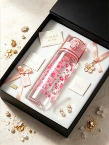Garrafa De Água Com Padrão De Flor Rosa De 500ml, Copo De Água De Plástico Simples E Transparente, 1 Unidade - Rosa chiclete - Visão 2