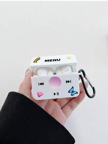 1件 MENU Player 彩虹心形蝴蝶圖案藍牙耳機保護殼，極簡純白軟殼，復古音樂播放器介面圖案印花，配黑色耳機殼掛鉤，防摔便攜，Ins甜酷Y2K女孩風，適合個人使用與生日禮物，兼容主流無線藍牙耳機 - 彩色 - 查看 4