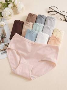 15pcs/Pack Women's Breathable Simple Bow Decorated Briefs, Cute Undergarments - Multicolor - View 5