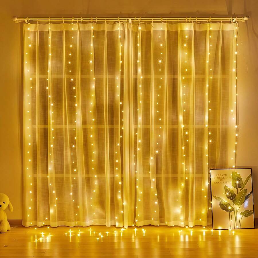 6 buah Lampu Hias Tirai LED, 8 Mode Pencahayaan dengan Kontrol Jarak Jauh, Lampu Peri, Bertenaga USB, Tahan Air, Cocok untuk Natal, Pernikahan, Pesta, Rumah, Taman, Kamar Tidur, Dekorasi Dinding
