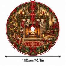 1pc Fireplace Pattern Christmas Tree Skirt, Elegant Color Holiday Decoration, 5 Sizes, Unisex Holiday Gift, Suitable For Home And Party Christmas Home Decor - Fireplace - View 15