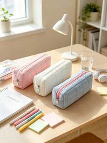 Cute Multi-Color Pencil Case, Aesthetic Large Capacity Fabric Pencil Pouch, Cute Desktop Storage For Students, Suitable For School And Office, Soft Pencil Bag Stationery Desktop Accessory, Back To School Essential - A - View 4