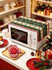 3pcs Christmas Microwave Cover & Oven Mitts Set, Reindeer Snowflake Print Christmas Kitchen Decor, Cute Holiday Cooking Baking Set, Suitable For Kitchen Home Party Gift, Winter Christmas New Year Decoration Set - Multicolor - View 7