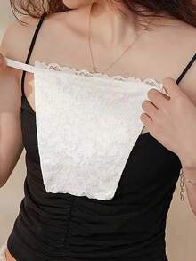 1pc Women's Black/White/Nude Lace Trim Ice Silk Anti-Exposure 3-Position Adjustable Snap-Button One-Piece Tie Fake Collar, Suitable For Daily Wear - Multicolor - View 3