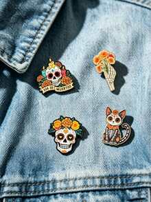4pcs/Set Mexican Day Of The Dead Brooch/Pin, Suitable For Jackets And Backpacks, Neutral Vintage Gothic Style Brooch, Day Of The Dead Themed Decoration - Multicolor - View 2