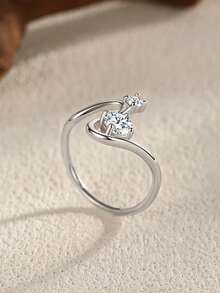 Arlmay 1pc 925 Sterling Silver Geometric Line Design Dazzling Clear CZ Finger Rings For Women Fine Jewelry Gifts - Silver - View 4