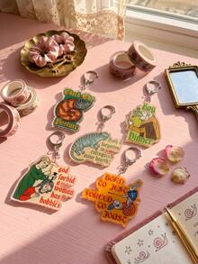 5Pcs Medieval Vintage Funny Meme & Humorous Quote Themed Acrylic Keychains, Including Snail Creature, Eating Frog, Cat Fireplace, Rabbit Knight Duel Designs, Fashionable Bag Charms, Suitable For Vintage Fans Gifts, Fun Collection, All Seasons - Multicolor - View 1