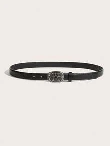 1pc Women's Vintage Carved Square Buckle Belt Suitable For Daily Wear - Black - View 2