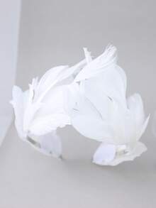 1pc White Feather Halo Crown Headband Fairy Angel Flower Ring Hair Accessory For Cosplay Party - White - View 3
