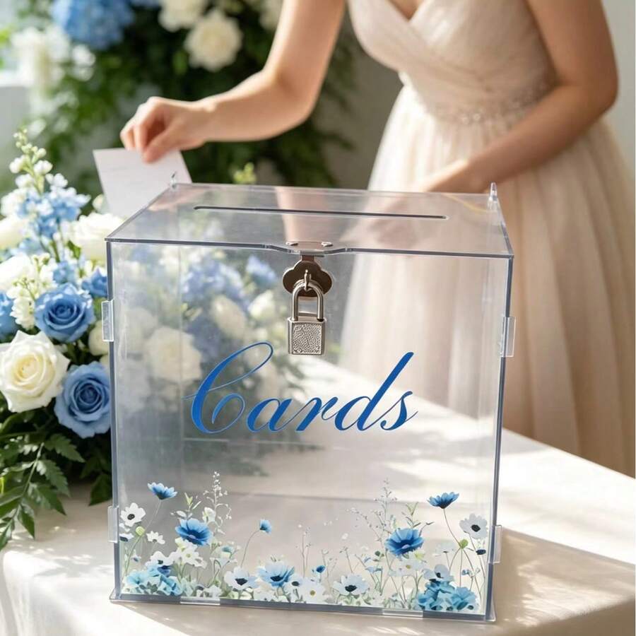 Blue Small Forget-Me-Not, Fresh Wedding Floral Elegant, Cross-Border Hot-Selling Gift Card Box, Used For Wedding Banquet, Wedding Party, Sign-In - 1PC - View 1
