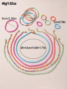 NAIZHU 15pcs Kids Colorful Dopamine Y2K Necklace Bracelet Ring Jewelry Set - Multicolor - View 4