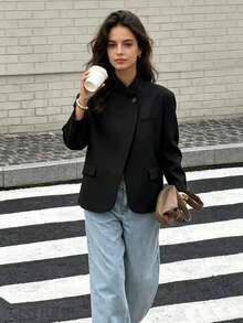 Seelio Spring New European And American Style Blended Suit Jacket For Women Black - Black - View 1
