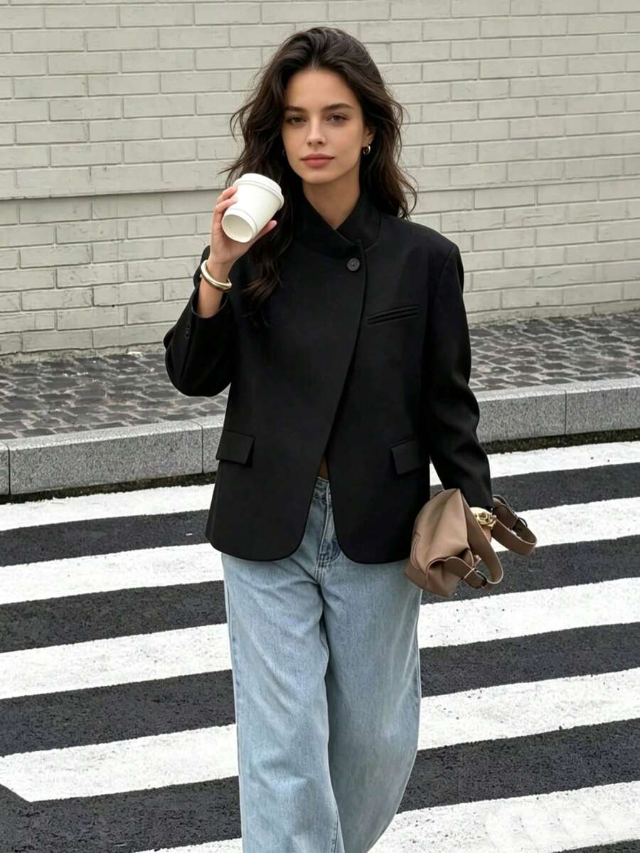 Seelio Spring New European And American Style Blended Suit Jacket For Women Black - Black - View 1