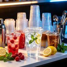 16oz/14oz Set Clear Cups With Lids, Sturdy Straight Lid Iced Drink Cups, Disposable Smoothie Cups, Suitable For Cold Drinks, Juice And Milkshakes - Halloween/Christmas/Birthday Party Essentials - Transparent - View 2