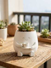 Cute Cat Smiling Face Planter - 3D Printed Mini Flower Pot, Plastic Indoor Plant Pot With Drainage Hole, Asymmetrical Shape Suitable For Home Office Desk Decor, Smiling Flower Pot Gift For Cactus And Small Plants - Promotional Item - View 4