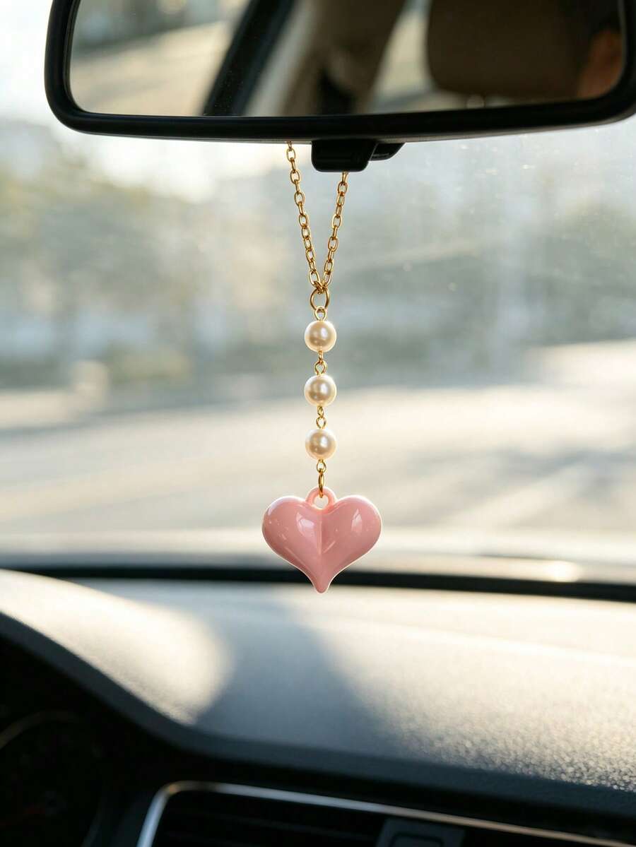 Acrylic Heart Car Hanging Ornament, Niche Women's Car Interior Rearview Mirror Decor Pendant, Car Interior Accessory, Gift - A - View 1