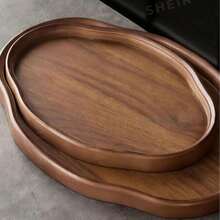 1pc Oval Walnut Color Tray, Suitable For Serving Food, Snacks, Drinks, Sushi, Steak, Pizza, Desserts, Cakes, Bread, Also Can Be Used As Breakfast Tray, Coffee Tray, Tea Tray, Dining Tray, Serving Tray - Maroon - View 1