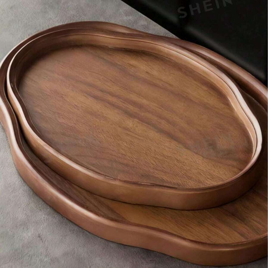 1pc Oval Walnut Color Tray, Suitable For Serving Food, Snacks, Drinks, Sushi, Steak, Pizza, Desserts, Cakes, Bread, Also Can Be Used As Breakfast Tray, Coffee Tray, Tea Tray, Dining Tray, Serving Tray - Maroon - View 1