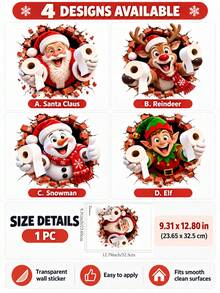 SUPSTICKER Funny Christmas Break Wall Bathroom Wall Sticker, Peel And Stick Removable Holiday Decor, 9.31*12.80 In, 4 Patterns Available - Christmas - View 3