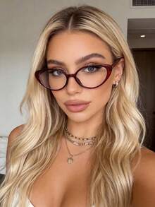 1 Pair Women's Colorful Plastic Glasses, Retro Y2K Cat Eye Frame, Fashionable Youth Daily And Commute Use, Korean Personalized Design, Bohemian Leopard Print, Clear Lenses, Exquisite Oval Frame, Suitable For School, Street, Work, Dating And Other Occasions. (Multiple Colors Available) - Clear - View 6