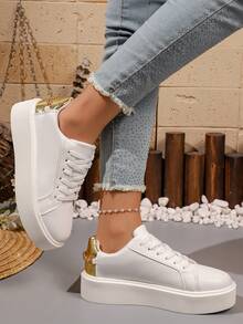 Minimalist Thick Sole White Sneakers Women's Spring Summer New Casual Shoes - White - View 2