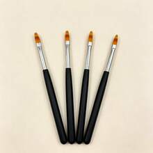 4Pcs Nail Art Painting Brush Set, Black Handle Gel Polish Drawing Pen For Manicure DIY Nail Design Tools - Black - View 7